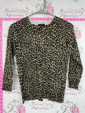 J. Crew merino wool top Leopard Print Crewneck Sweater in Black and Tan